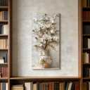 Large White Floral Canvas Wall Art Gold Vase Flower Painting Picture Wall Decor Flowers Botanical Poster Print Artwork for Living Room Bedroom Hallway Office