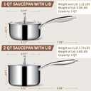 EWFEN 3 Ply Stainless Steel Sauce Pan Set with Lids, 1 & 2 Quart Multipurpose Cooking Pot, Stay-Cool Handle, Induction Oven Dishwasher Safe, 1QT & 2QT