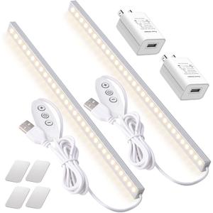 2Pack LED Under Cabinet Lighting Dimmable Under Cabinet Lights with USB Powered for Closet Light Bar Under Counter Lighting Work Tables Student Dormitory (Include AC Plug)