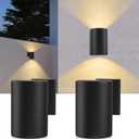 Solar Wall Lights Outdoor 2 Pack, Up and Down Lighting Solar Wall Sconce, Dusk to Dawn Warm White LED, IP65 Waterproof Exterior Decorative Lights for Porch, Patio, Fence, Garage, Garden
