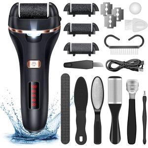 AdamPark Electric Callus Remover for Feet,Rechargeable Foot File Hard Skin Remover,Waterproof 14 in1 Professional Pedicure Kit for Cracked Heels &Dead Skin,with 3 Roller Heads 2 Speed(Black J8)