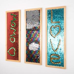 3-Piece Sensory Sequin Wall Panel with Solid Wood Frame – Interactive Dual-Color Flip Sequins for Home, Playroom, and Creative Spaces