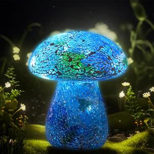 Mosaic Mushroom Garden Lights - Table Lamp Outdoor Decor Waterproof Night Light Lawn Decor Statue for Patio, Party, Yard (Blue)