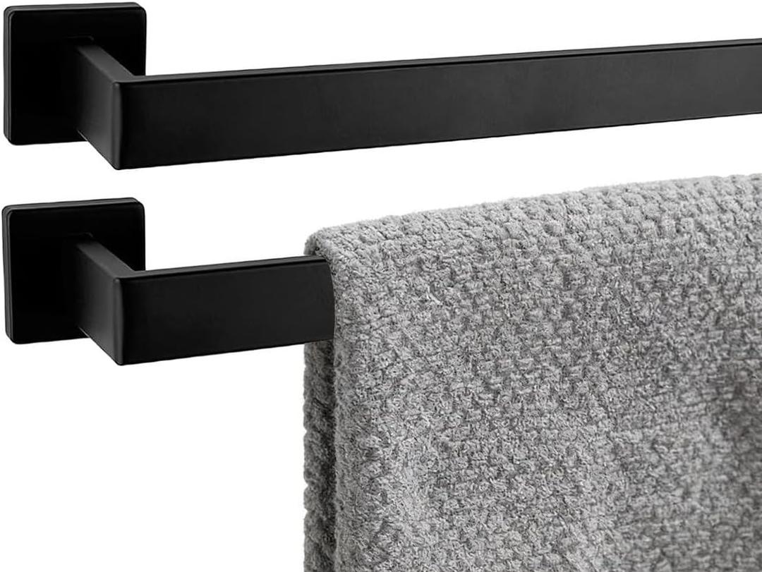 2 Packs 28 Inch Bathroom Towel Bar SUS304 Stainless Steel Matte Black Towel Holder Wall Mounted Heavy Duty Towel Rack Bathroom Towel Rod Modern Square Base Design(2, Matte Black, 28 Inch)