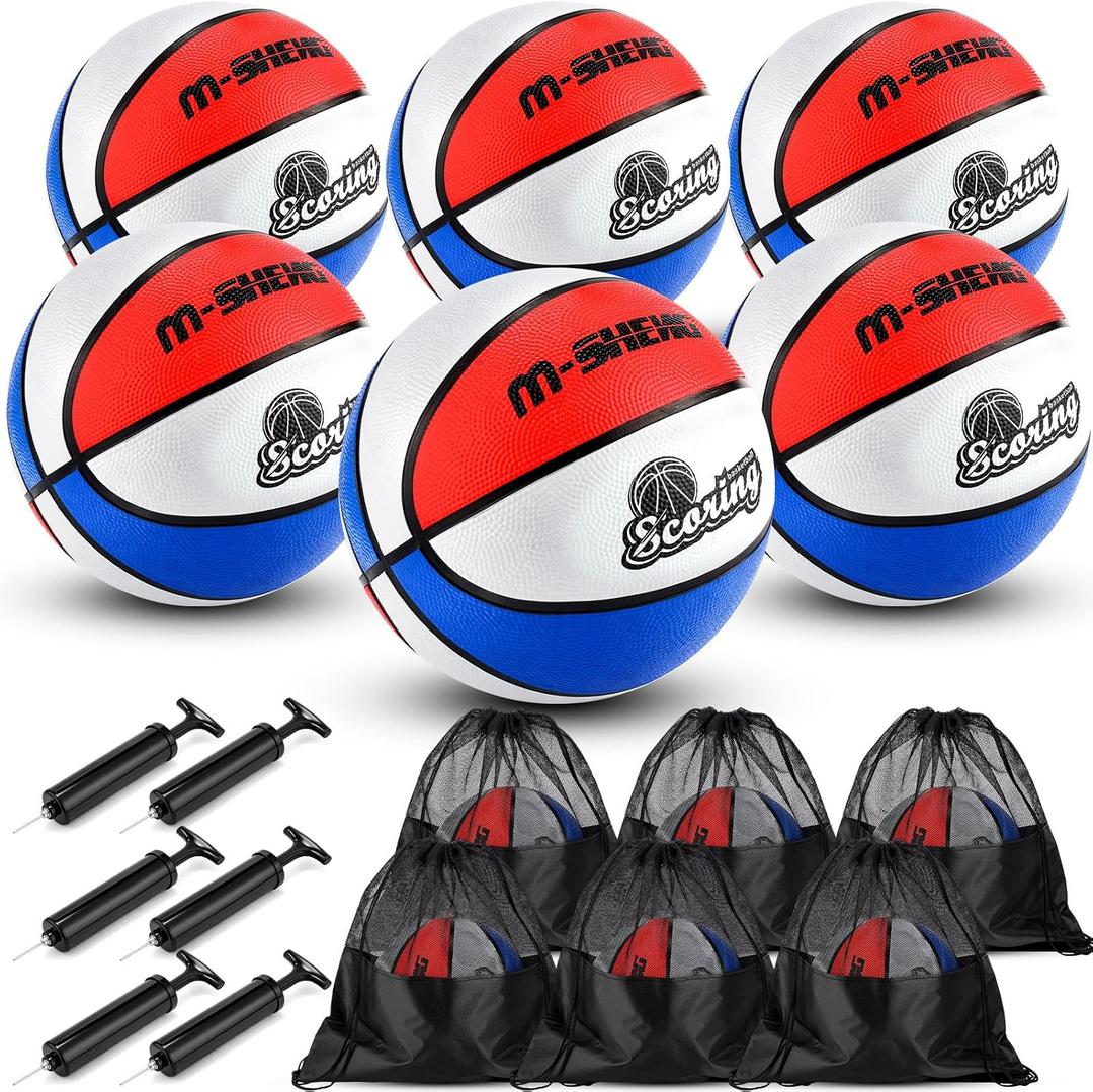 RoundFunny 6 Set Size 5 Basketballs Bulk with Pump and Storage Bag 27.5 Inch Kids Youth Basketball Indoor Outdoor for Kids Boys Girls Game Training Sport Gifts