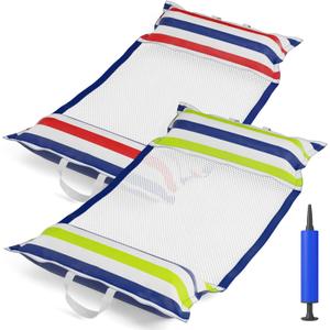 Jasonwell Inflatable Pool Hammock Float - 2 Pack Water Hammock Pool Floaties Multi-Purpose (Saddle Lounge Chair Drifter) 4 in 1 Lake Beach Floating Loungers Swimming Pool Floats Toys for Adults,  Blue&Red - 2pk