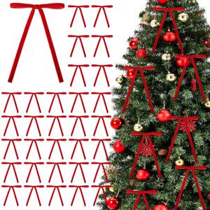 36PCS Red Bows for Christmas Tree 5 x 7 Inch Rustic Velvet Christmas Bows Vintage Ribbon Premade Bow for Wreaths, Gift Wrapping Home Indoor Outdoor Holiday Party Decor