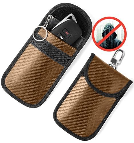 Vammcht Upgraded Faraday Bag for Key Fob (2 Pack), Premium Faraday Key Fob Protector– Car RFID Signal Blocking, Car Security Protection, Anti-Theft Pouch, Anti-Hacking Case Blocker Brown