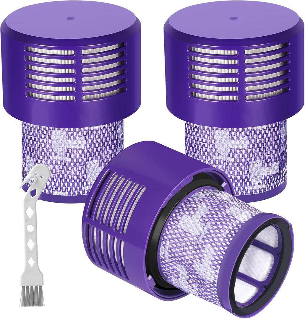 3Pack Filter Replacement for Dyson V10 Cyclone V10 Absolute V10 Animal V10 Total Clean V10 Motorhead, Replace Part No. 969082-01, 1 Clean Brush