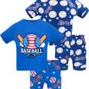DAUGHTER QUEEN Boys Summer Pajamas Set 4 Pieces 100% Cotton Sleepwear (6-7, 4pcs-navy/Blue-baseball-sba24)