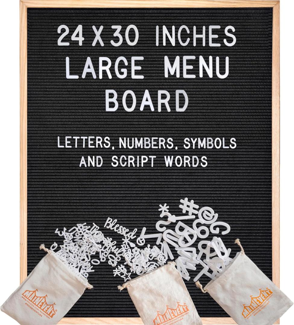 Blackboard Letter Board - 24x30 Inch Large Felt Message Board for Restaurant Menus