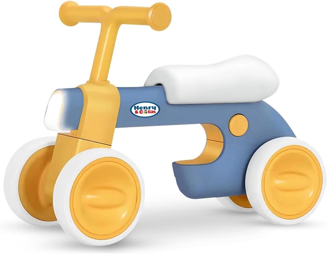 Henry & Colin Baby Balance Bike for Kids - No Pedal 4 Silence Wheels & Soft Seat First Bike, Toddler Walker for Boys & Girls, with Light, Music for 1-3 Year Olds (Blue)