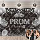 Prom Send Off 2026 Backdrop 7x5FT Black and Silver Balloon Champagne Crown Congrats Grad Photography Background 2026 Celebrate Graduation Party Decorations Supplies Photo Props