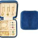 TAIMY Plush Velvet Travel Jewelry Box, Small Travel Jewelry Case, Portable Mini Jewelry Travel Organizer Boxes for Rings Earrings Necklaces Bracelets(Navy Blue,No Mirror)