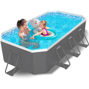 114" Non-Inflatable Foldable Swimming Pool for Family, Portable Above Ground Pool for Adults & Kids, Easy Setup for Outdoor, Backyard, Garden, Camping - Durable PVC(114"70"20", Pro)