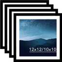 JCJMY 12x12 Picture Frame Set of 4 Black With 10x10 Mat for 30x30cm Diamond Art Painting, Display Photo 10x10 With Mat or 12x12 Without, Wall Hanging Large Frame With Plexiglass, 4 Pack