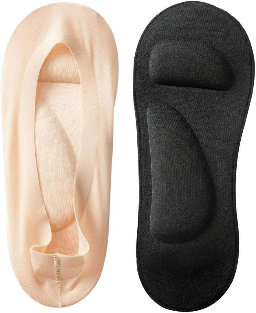 Jarseen 2 Pairs 3D Padded Women's No Show Nylon Socks Sponge Cushion Liner, Medium