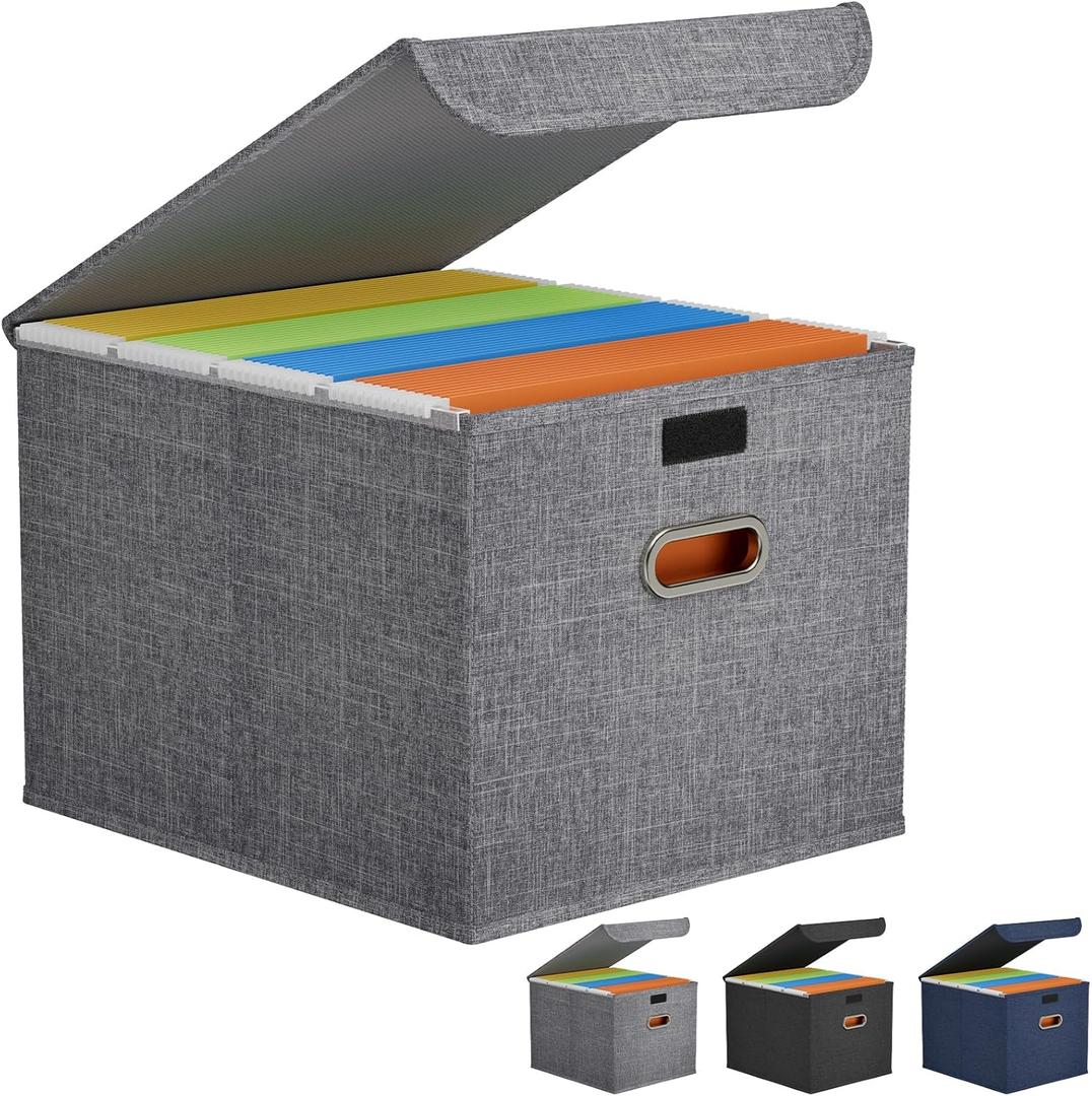 Lifewit File Organizer Box for A4-sized Hanging File Folders, Portable Storage File Boxes with Plastic Slide, File Boxes Document Storage for School, Home, Office, Folders Storage Light Gray