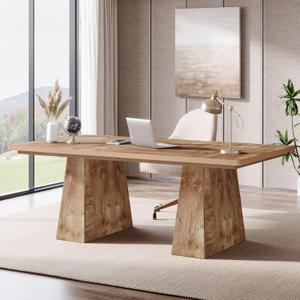 Tribesigns 63-Inch Executive Desk, Large Office Computer Desk with Double Pedestal, Modern Simple Workstations Writing Table Conference Table Business Furniture for Home Office, Natural, 63" W x 31.1" D x 29.5" H