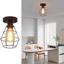 Jasopaco 1-Light Metal Cage Semi Flush Mount Ceiling Light, Black Industrial Light Fixtures Ceiling for Farmhouse Kitchen Bedroom Hallway Garage Porch Storage Room,RV Light Fixtures