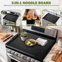 Noodle Board Stove Cover with Handles, Ultra Thick Wood Stove Top Cover Board for Electric/Gas Stove, Counter Space Top Covers Used As Sink Covers & Decorative Tray for Kitchen (Black), 29.5"L x 22"W