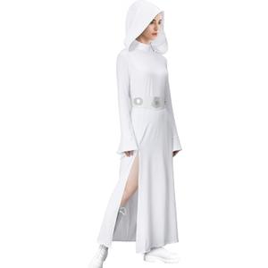 MORROWIND Women Costume White Hooded Long Dress Robe with Belt Halloween Cosplay Party Outfit Suit (Small)