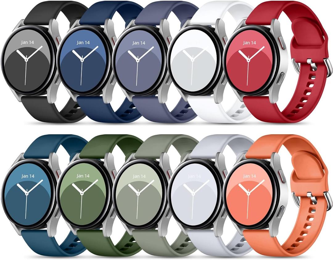 DaQin 10 Pack Bands Compatible with Samsung Galaxy Watch 7/6/5/4 40mm 44mm/Watch 6 Classic 43mm 47mm/Watch 5 Pro 45mm/Watch 4 Classic/Active 2 Band, 20mm Soft Silicone Sport Strap Wristbands Women Men