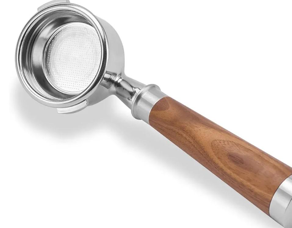 58mm Espresso Bottomless Portafilter with 2 Ear | Food Grade Stainless Steel Basket and Walnut Handle | 58mm Espresso Machine Accessories