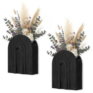 2 Pack White Wooden Wall Vase for Pampas Grass & Dried Flowers, Modern Farmhouse Decor for Bathroom Wall Decor, Rustic Wall Plant