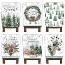 FuWeave 6 Pcs Winter Wonderland Chair Covers Hello Winter Chair Back Covers Frost Pine Tree Deer Chair Protector Slipcovers Washable Dining Room Seat Covers Winter Decor for Home Hotel Kitchen Indoor