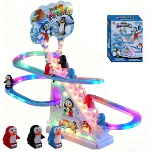 Penguin Climbing Toy Set Electric Light Slide Climbing Toys for Automatic Stairs,Playful Santa Race Game Christmas Roller Climbing Toys with LED Light and Music for Toddlers Boys Girls