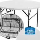 Sorfey Round Folding Table,48" Round, White Plastic (48 Inch Round)