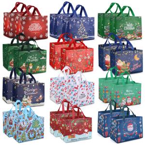 PARSUP 24PCS Christmas Gift Bags with Handles, NonWoven Christmas Bags for Treat Gifts Wrapping Shopping, Xmas Party Supplies, 12.8 * 9.8 * 6.7inch
