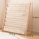 Wooden Bookshelf for Kids Wood Bookrack Canvas Book Storage Shelf Display Bookshelf 6 Tier Kids Book Rack for Bedroom Living Room Playroom Storage Organizer Natural (29.52" L x 11.81" W x 31.10" H)