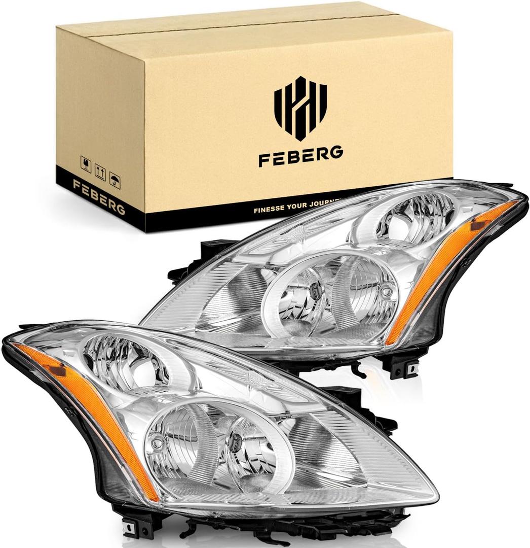 [OE Style Anti-Yellowing Headlights for 2010-2012 Nissan Altima 4Door Sedan Headlight Assembly Pair Replacement for 10 11 12 Altima Chrome Housing Amber Reflector
