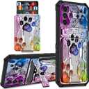 for Samsung Galaxy S24 Ultra Case Wallet Case with Credit Card Holder & Kickstand Dual Layer Hard PC Soft TPU Protective Cover for Samsung Galaxy S24 Ultra 6.8 inch 2024 - Watercolor Dog Paws