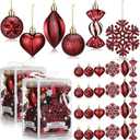 Realspring 52 Pcs Burgundy Christmas Ball Ornaments Set Wine Red Shatterproof Plastic Tree Hanging Ornaments Wine Color Christmas Decorations for Xmas Tree Wreath Wedding Holiday Party Decor