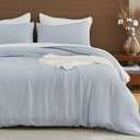 EMME Muslin Cotton Duvet Cover Set Blue Queen Size Linen Like Soft Breathable Lightweight Summer Comforter Cover Set with Zipper Closure (Blue, Queen, 90"x90")