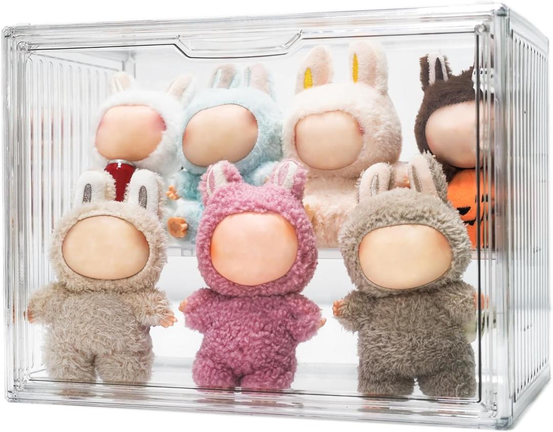Clear Doll Storage Box with Lid - Stackable Organizer for 15-17cm Dolls & Accessories, Transparent Display Case for Collectibles, Action Figures, and Toy Clothes