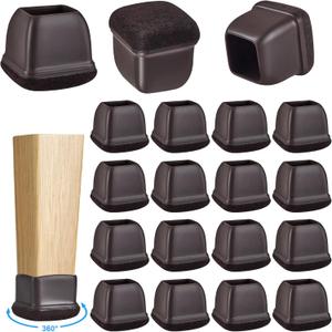 16 Pack Chair Leg Floor Protectors for Hardwood Floors, Round Rubber Furniture Sliders, 360Felt Pad Bottom Wrapped Thickening Silicone Furniture Legs Caps Covers(Square,Walnut-L)