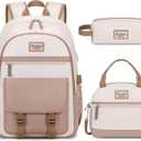 Bevalsa Backpack for Girls, School Backpacks for Girls, Kids Backpack with Lunch Box & Pencil Pouch for Teens Girl Kids Elementary Middle High School College Student Bookbag Daypack (Khaki Beige)
