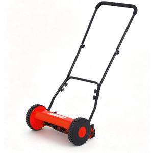 16" 5-Blade Push Reel Lawn Mower, Manual Push Mower with Adjustable Cutting Height, Compact Lawnmower for Small to Medium Yard and Field, Lightweight Hand Reel Push Mower, Red