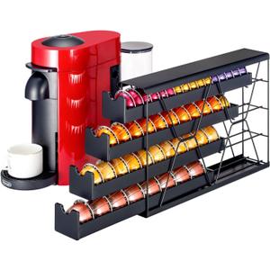 FlagShip 4-Tier Corner Coffee Pod Organizer for Nespresso Vertuo - 40+ Capsule Storage, Slim Metal Kitchen Countertop Space Saver with Compact Design