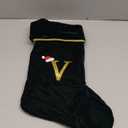20 Inches Initial Monogram Green Christmas Stocking, Personalized Large Embroidered Letter Velvet Christmas Stocking with Gold Trim Decoration for Family Christmas Holiday Party Decor(Letter V)