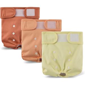 Amazon Basics Washable Dog Diapers, Highly Absorbent, Female, L Size, 3 Pack, 17.8 x 17.3 x 0.25, Colors- Cinnamon, Peach, Pale Olive