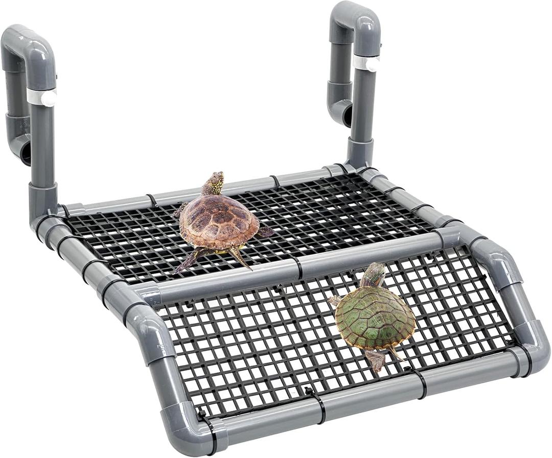 Fhiny Hanging Turtle Basking Platform, Plastic Turtle Dock Basking Area with Climbing Ramp Height Adjustable Reptile Floating Dock Tortoise Tank Accessories Decor for Lizard Gecko Hermit Crab