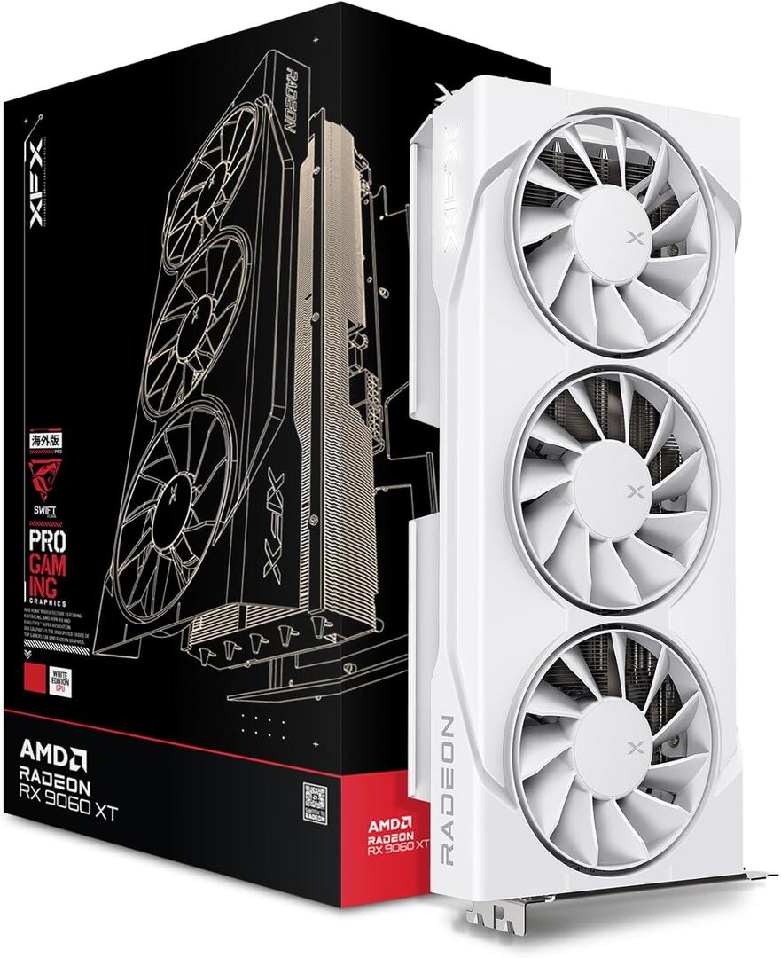 XFX Swift AMD Radeon RX 9060 XT OC White Triple Fan Gaming Edition 16GB RX 9060XT RX-96TS316W7