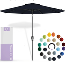 Midtown Umbrellas The Swilt 9 Feet Patio Umbrella in Sunbrella Canvas Navy Acrylic Fabric - Fiberglass Ribs, Auto-Tilt Aluminum Frame For Backyard, Deck, Garden, Pool - Black Pole