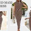 Womens Striped Bodycon Fitted Work Casual Office Elegant Long Midi Dress XL