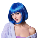 Rose bud Blue Bob Wig with Fringe 12 Inch Short Straight Costume Wigs for Women Cosplay Party Halloween Color Blue